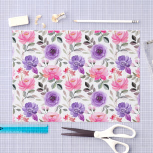 Vibrant Watercolor Floral Pattern in Pink & Purple Tissue Paper