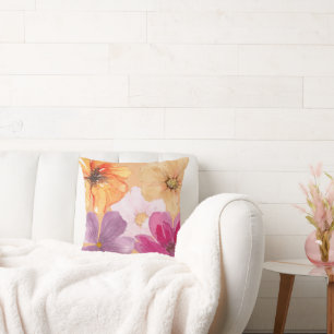 Vibrant Watercolor Floral Pattern Square Throw Cushion