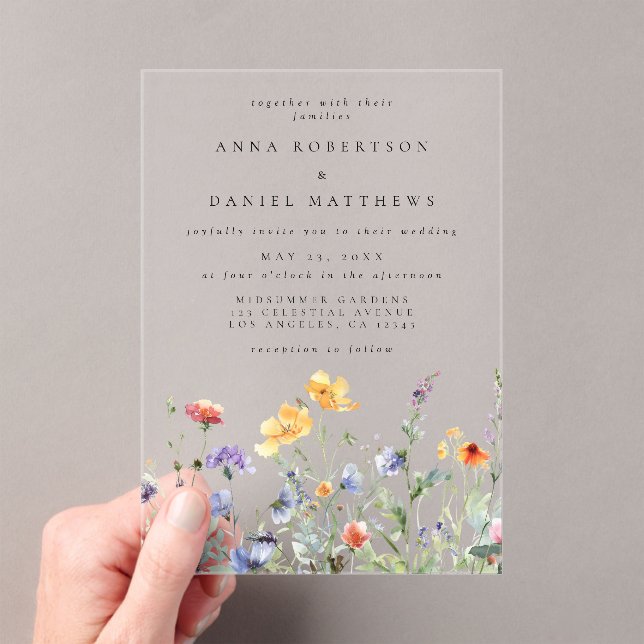 Vibrant Watercolor Floral Wedding Acrylic Invitations (Insitu (Handheld))