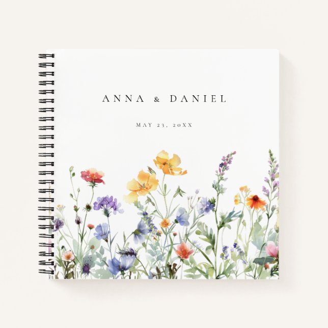 Vibrant Watercolor Floral Wedding Guest Book (Front)