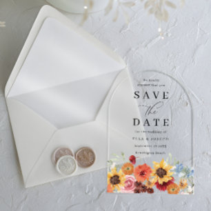 Vibrant Watercolor Floral Wedding Save The Date Acrylic Invitations