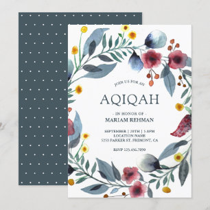 Vibrant Watercolor Floral Wreath Aqiqah Invitation