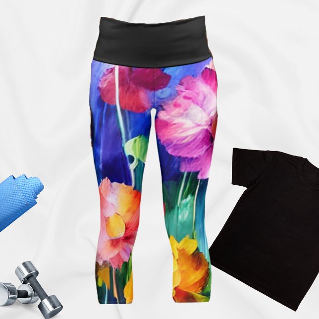 Vibrant Watercolor Flowers Capri Leggings (Creator Uploaded)