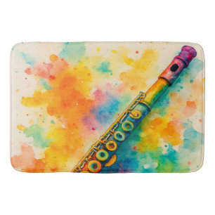 Vibrant Watercolor Flute Bath Mat