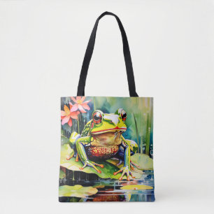 Vibrant Watercolor Frog Tote Bag