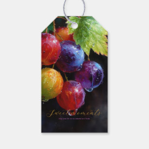 Vibrant Watercolor Grapes and Dew Drops Gift Tags