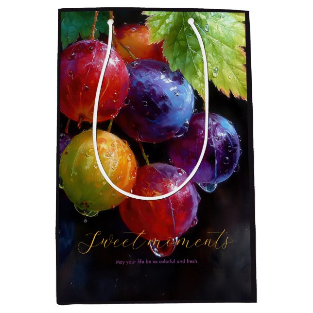 Vibrant Watercolor Grapes and Dew Drops Medium Gift Bag (Front)