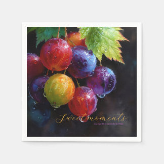 Vibrant Watercolor Grapes and Dew Drops Napkin