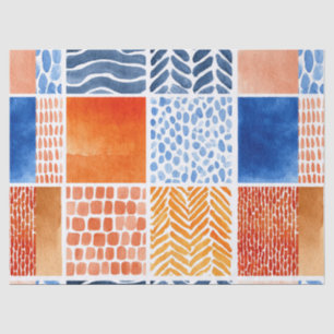 Vibrant Watercolor Grid Pattern in Blue & Orange Tissue Paper