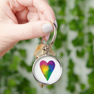 Vibrant Watercolor Heart "Love" Key Ring