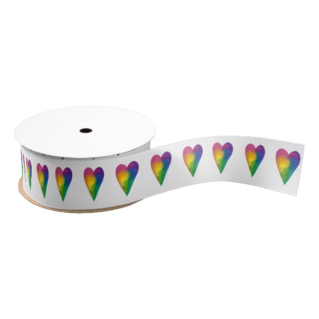 Vibrant Watercolor Hearts Grosgrain Ribbon (Spool)