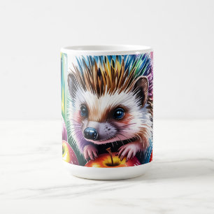 Vibrant Watercolor Hedgehog with Autumn Apples Coffee Mug
