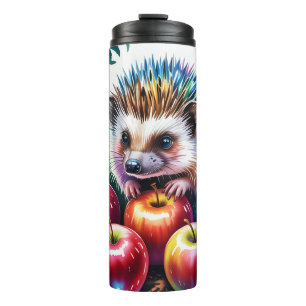Vibrant Watercolor Hedgehog with Autumn Apples Thermal Tumbler