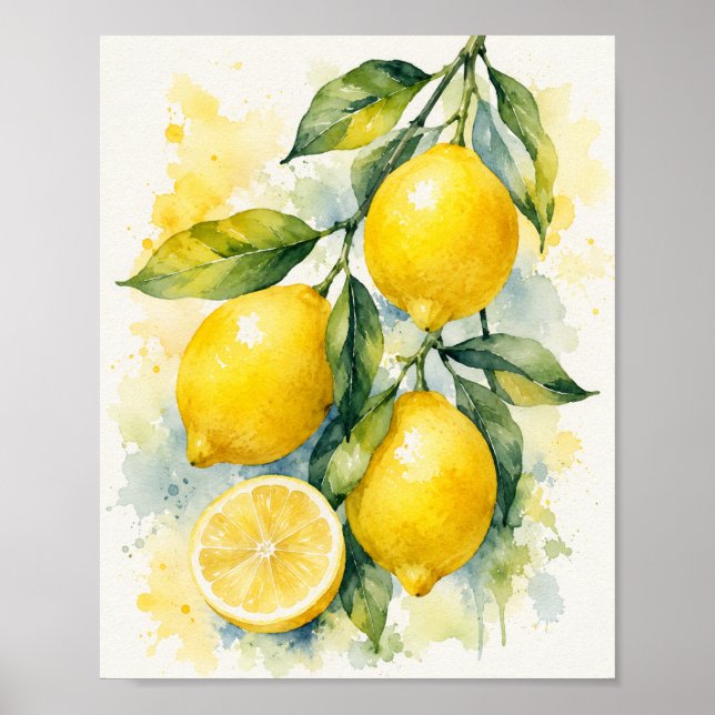 Vibrant Watercolor Lemons Art Print (Front)