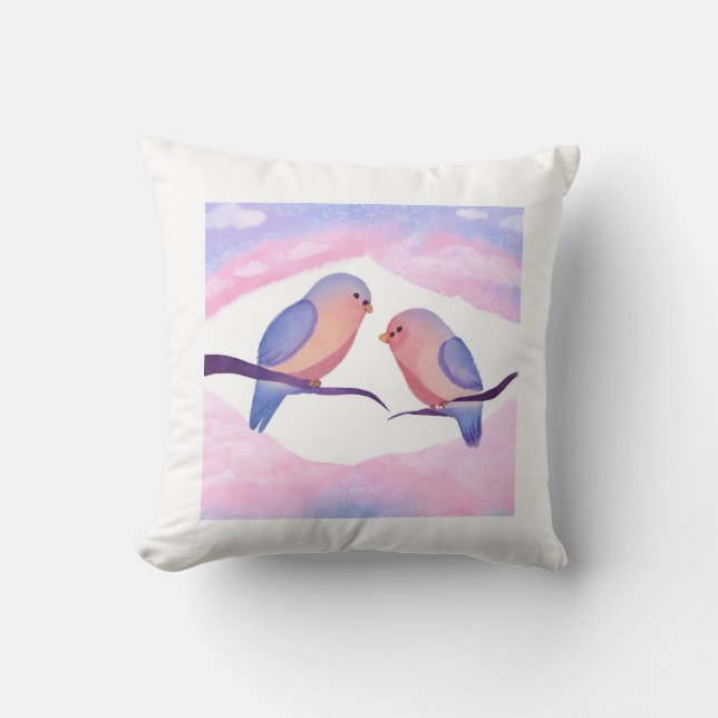 Vibrant Watercolor Lovebirds chic Art Throw Pillow (Front)