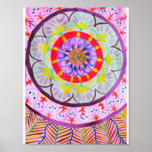 Vibrant watercolor mandala design with ethnic vibe poster