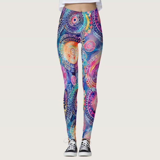 Vibrant Watercolor Mandala  Leggings (Front)