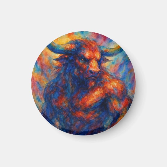 Vibrant Watercolor Minotaur Magnet (Front)