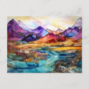 Vibrant Watercolor Mountain Wildflower Postcard 