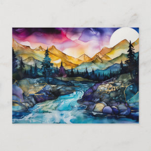 Vibrant Watercolor Mountain Wildflower Postcard 
