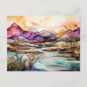 Vibrant Watercolor Mountain Wildflower Postcard 