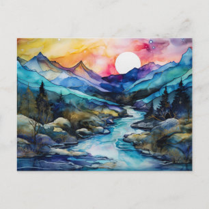 Vibrant Watercolor Mountain Wildflower Postcard 