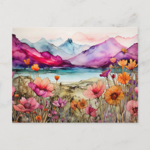Vibrant Watercolor Mountain Wildflower Postcard