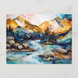 Vibrant Watercolor Mountain Wildflower Postcard 
