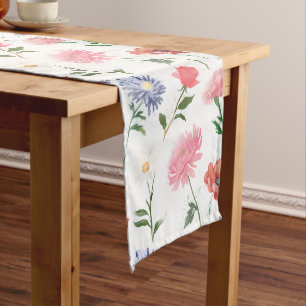 Vibrant Watercolor Multicolor Floral Pattern Long Table Runner