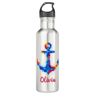 Vibrant Watercolor Nautical Anchor Splash 710 Ml Water Bottle
