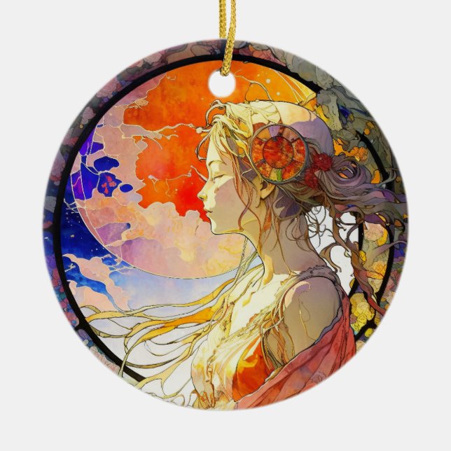 Vibrant Watercolor of Girl Ornament (Front)