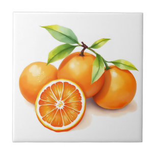 Vibrant Watercolor Oranges Ceramic Tile