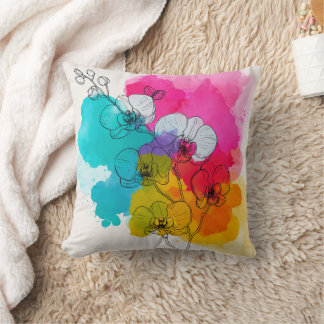 Vibrant Watercolor Orchid Floral Throw Pillow