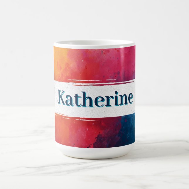 Vibrant Watercolor Paint Splash with Custom Name Coffee Mug (Center)