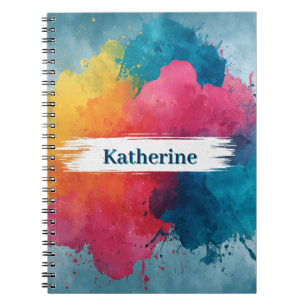 Vibrant Watercolor Paint Splash with Custom Name Notebook