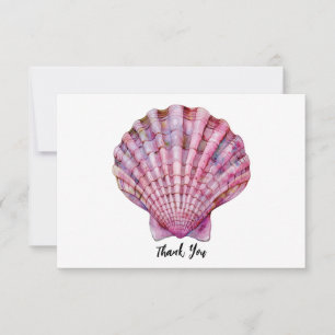 Vibrant watercolor pink seashell illustration thank you card