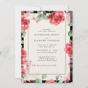 Vibrant Watercolor Red & Blush Floral Wedding Invitation