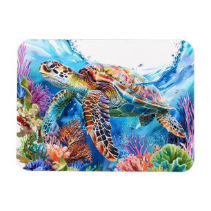 Vibrant Watercolor Sea Turtle Flexible Magnet