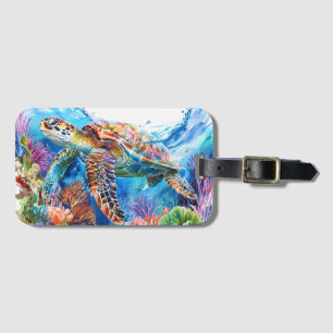 Vibrant Watercolor Sea Turtle Luggage Tag