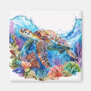 Vibrant Watercolor Sea Turtle Magnet