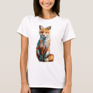 Vibrant Watercolor Splash Abstract Red Fox Women T-Shirt