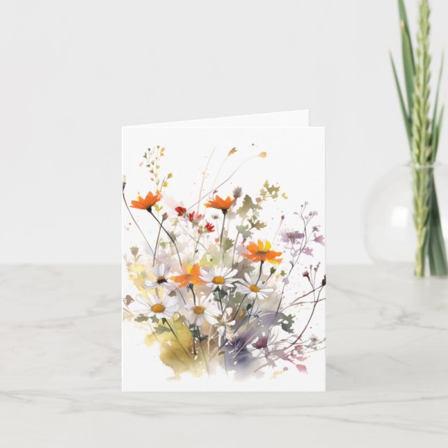Vibrant Watercolor Spring Mix Floral Celebrate Card (Front)
