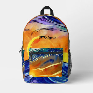Vibrant watercolor Summer ocean Sunligth Blue Printed Backpack