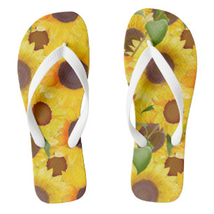 Vibrant Watercolor Sunflowers Thongs