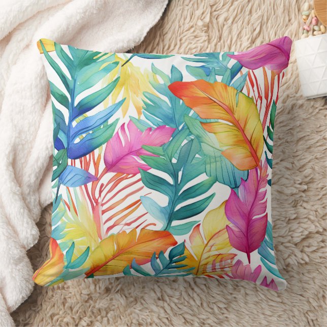 Vibrant Watercolor Tropical Jungle Leaves Cushion (Blanket)