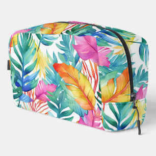 Vibrant Watercolor Tropical Jungle Leaves Dopp Kit