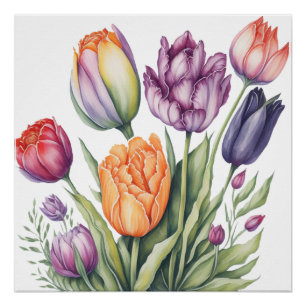 Vibrant Watercolor Tulip Bouquet Poster