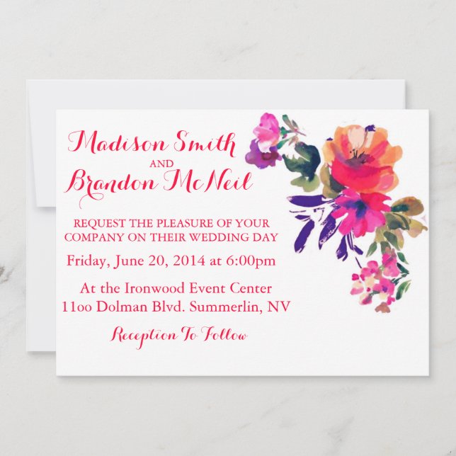 Vibrant Watercolor Wedding Invitation (Front)