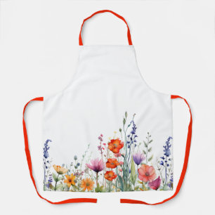 Vibrant Watercolor Wildflowers Pattern Apron