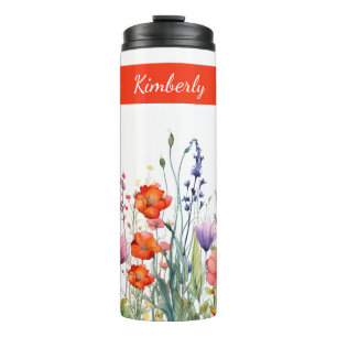 Vibrant Watercolor Wildflowers Personalised Thermal Tumbler